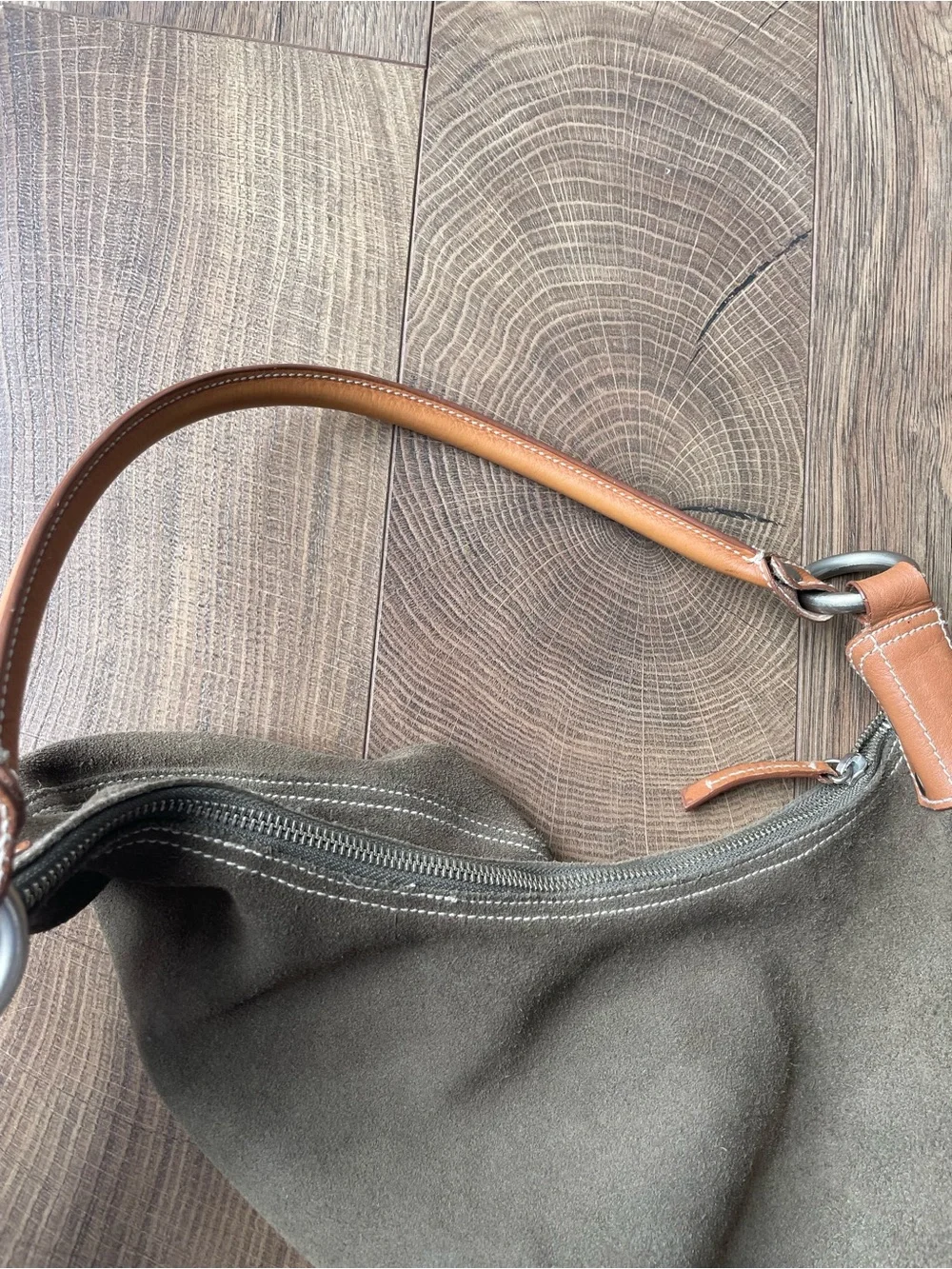 Vintage Y2K GAP Olive Green Suede Leather Hobo Shoulder Bag